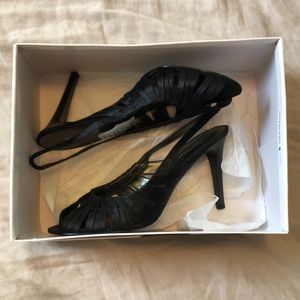 Black satin sandal heel size 7.5